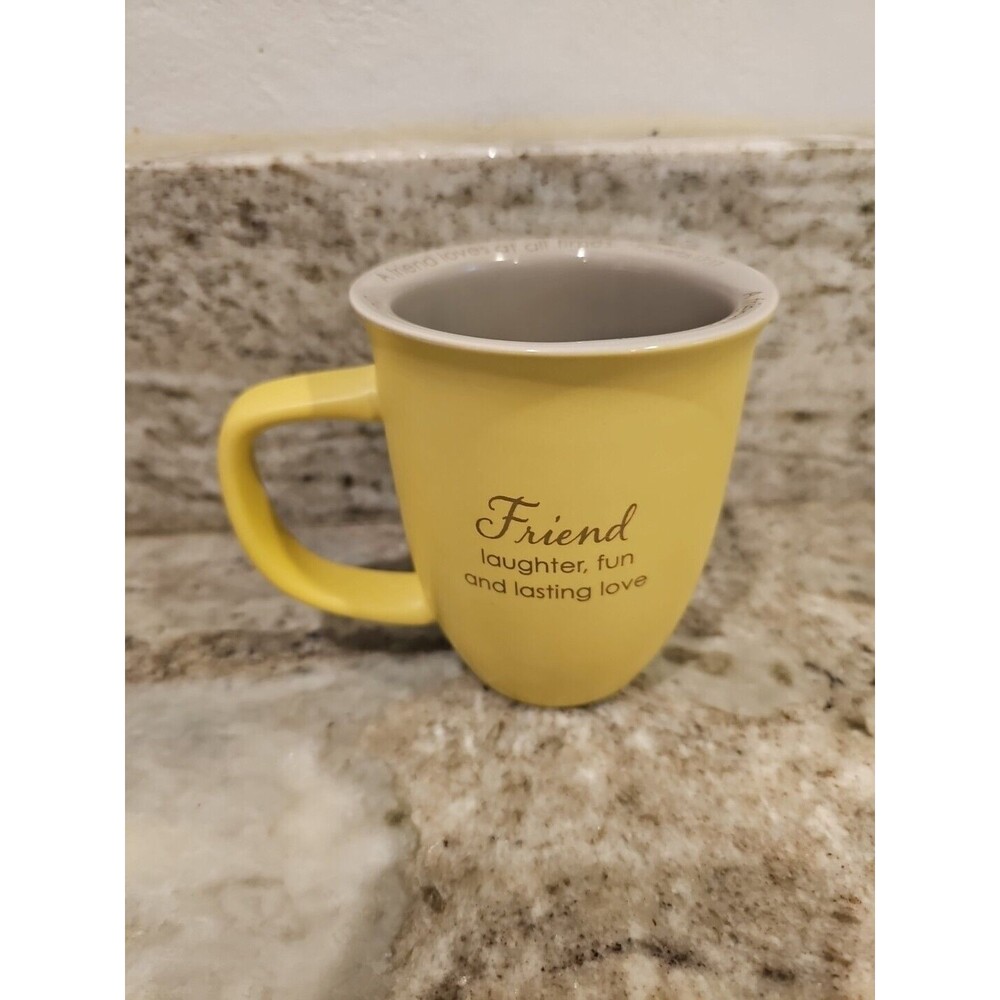 Friend Laughter Fun And Lasting Love coffee mug Abbey Press Yellow And Grey